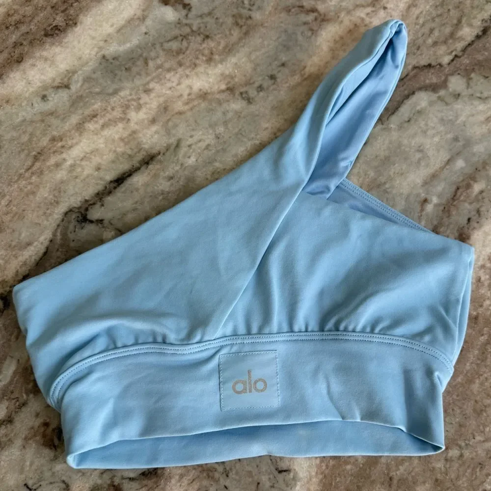 ALO Yoga baby blue one shoulder sports bra asymmetrical yoga top pilates XS